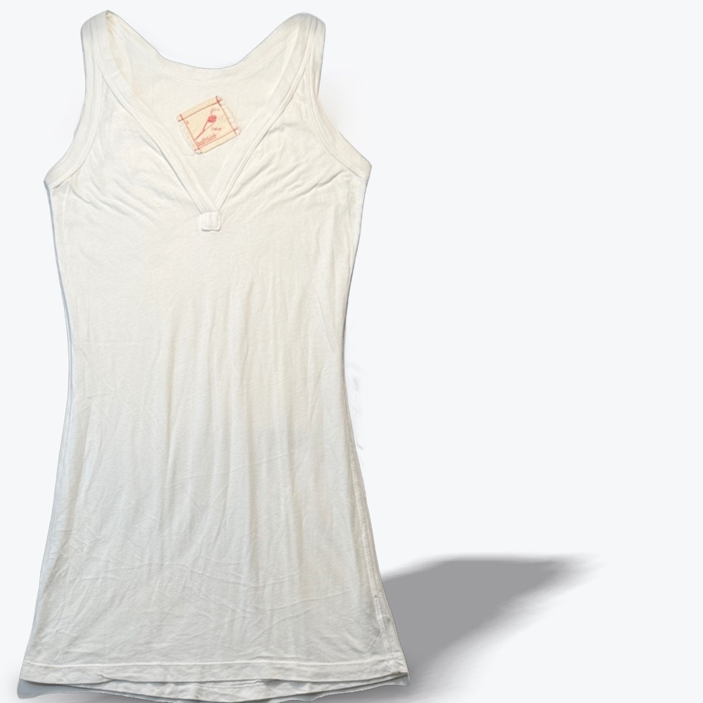 Daftbird Longline Tank Top Womens Small Tunic White Sleeveless Split V-Neck  S